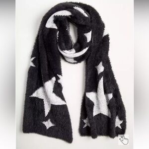 Torrid NWT fuzzy star black & white super soft scarf holiday winter gothic warm